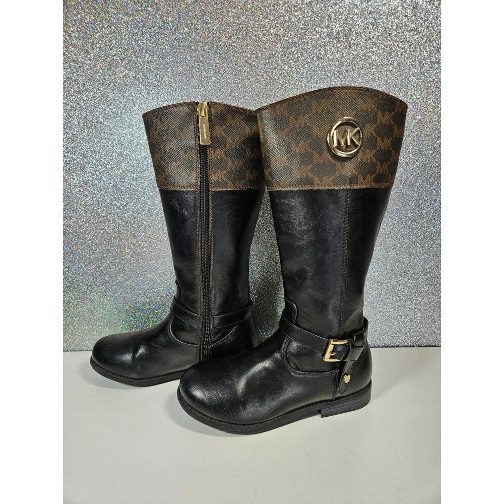 MICHAEL‎ KORS Eardley Kids Logo Monogram Tall Riding Boots Child Size 13
